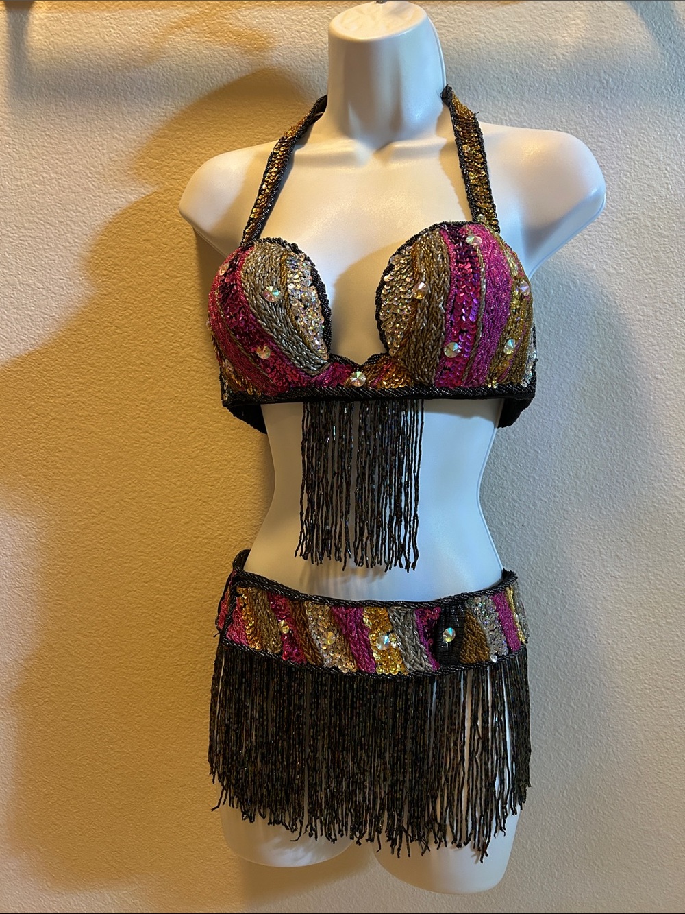 Multicolour Bellydance Bra and Belt Bedlah